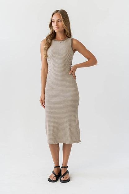 Kamber Striped Midi Tank Dress in Brown