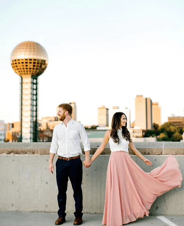 2 Piece Lace and Chiffon Long Beach Bridesmaid Dresses