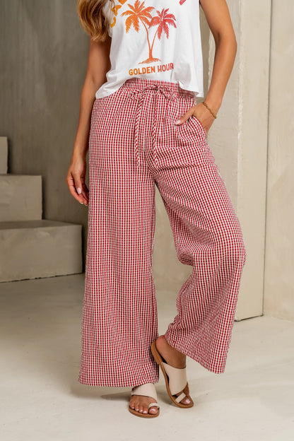 Ada Gingham Wide Leg Pants in Red FINAL SALE