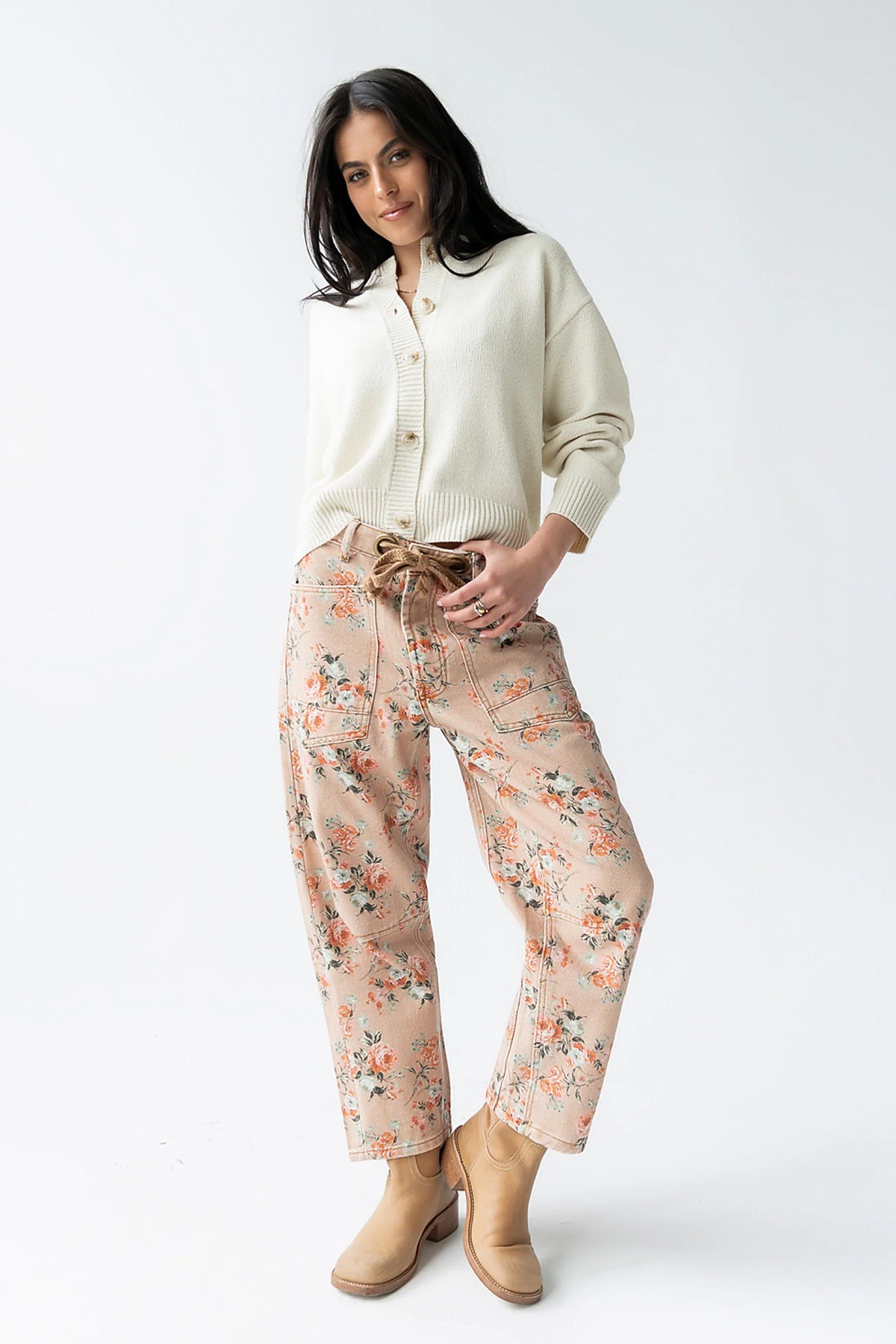Kellie Floral Barrel Jeans in Vintage Ginger