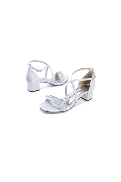 Open Toe Pearl Hollow Out Chunky Heels