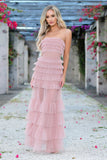 Georgia Maxi Dress Blush Ruffle Tulle Dress With Sheer Detail