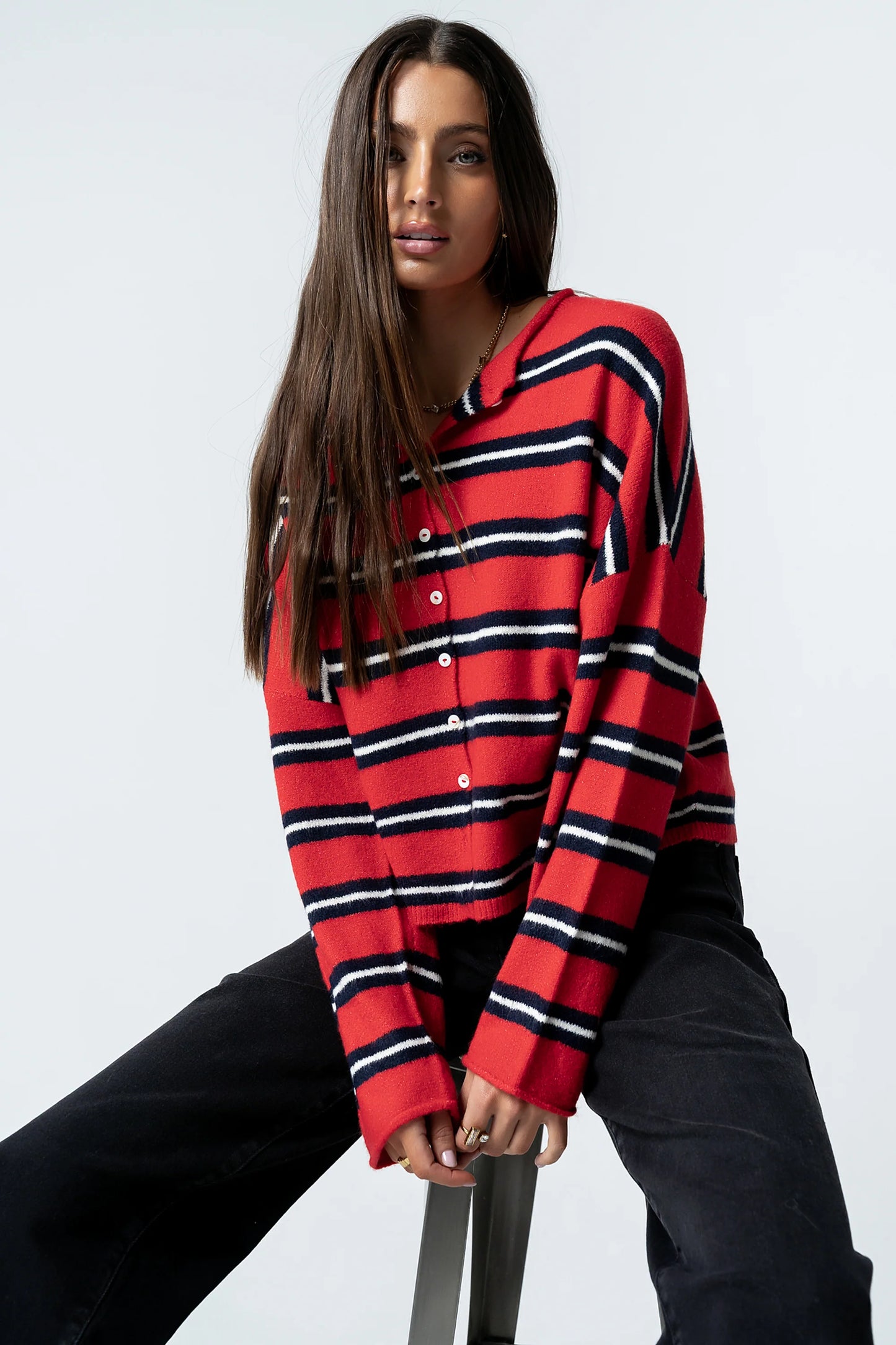 Mariah Striped Cardigan in Red FINAL SALE