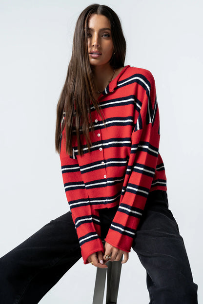 Mariah Striped Cardigan in Red FINAL SALE