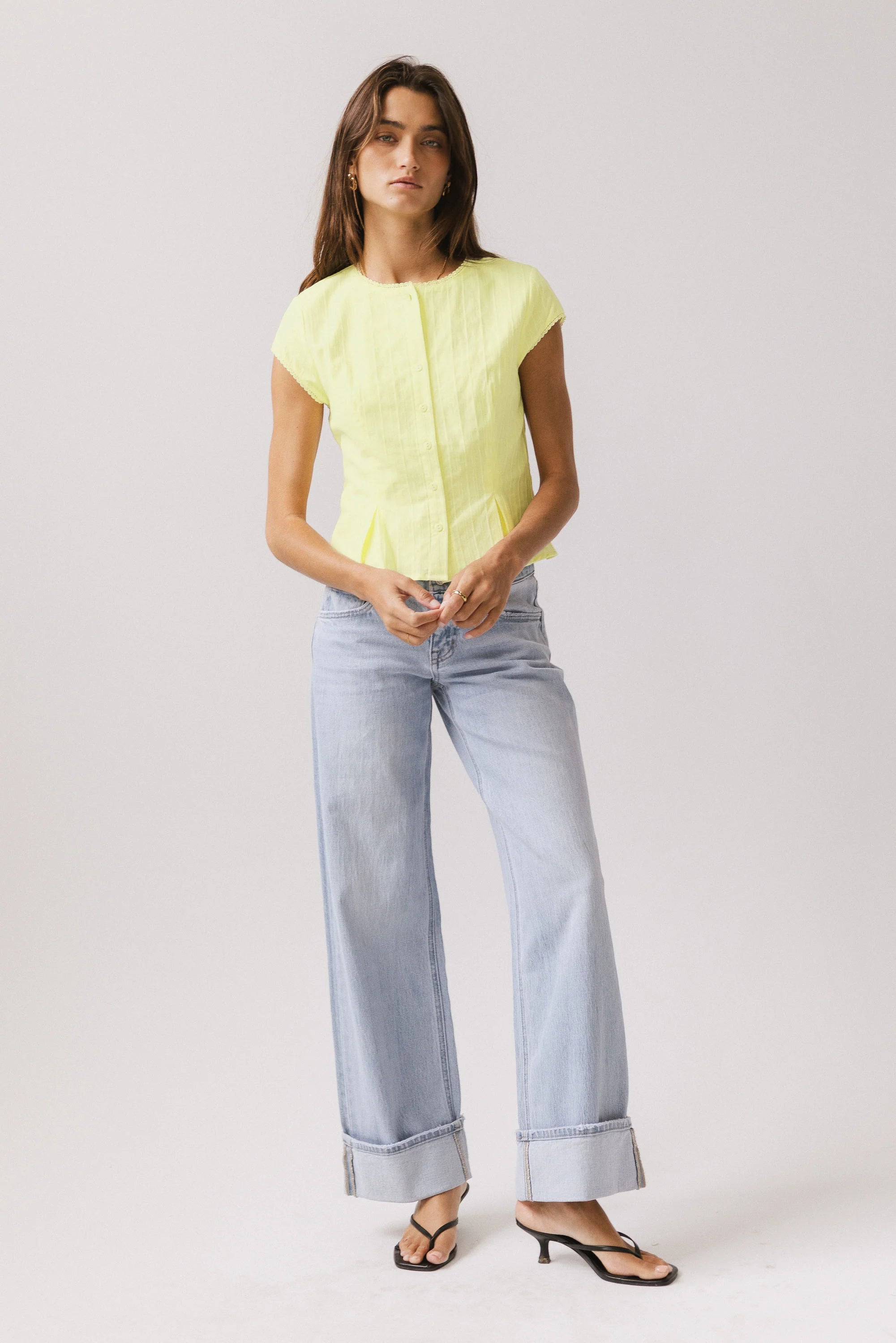 Rumi Button Front Blouse in Yellow FINAL SALE