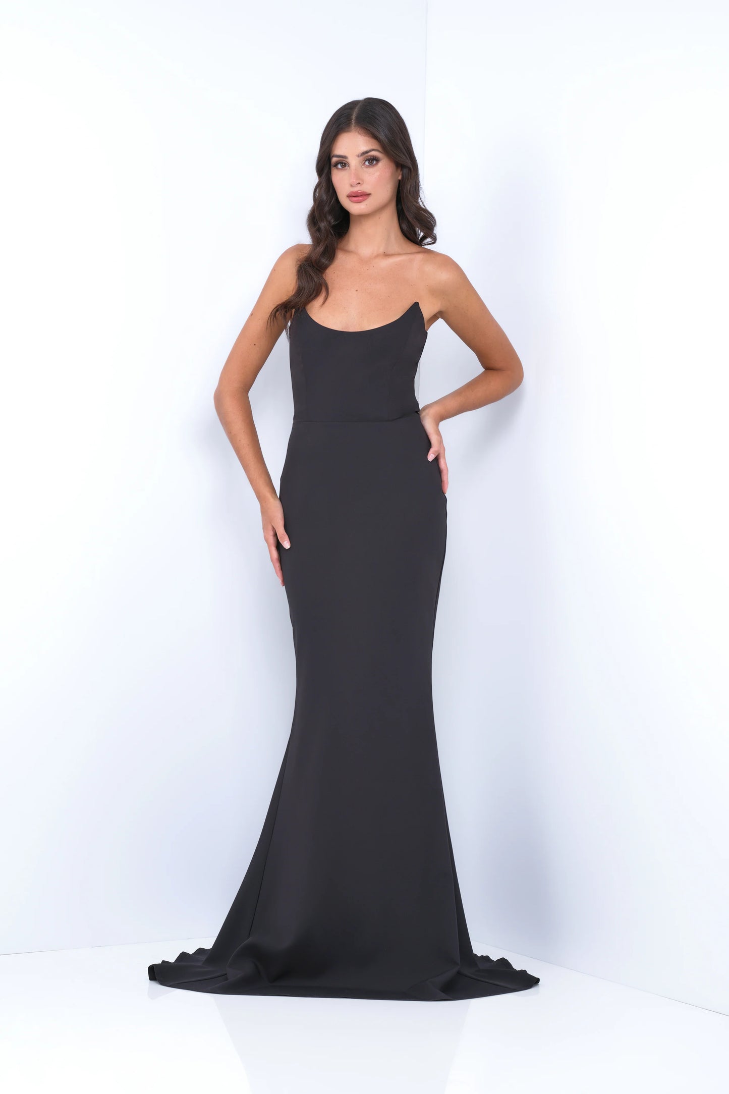 Daris Gown Black Cat Eye Scoop Neckline Dress