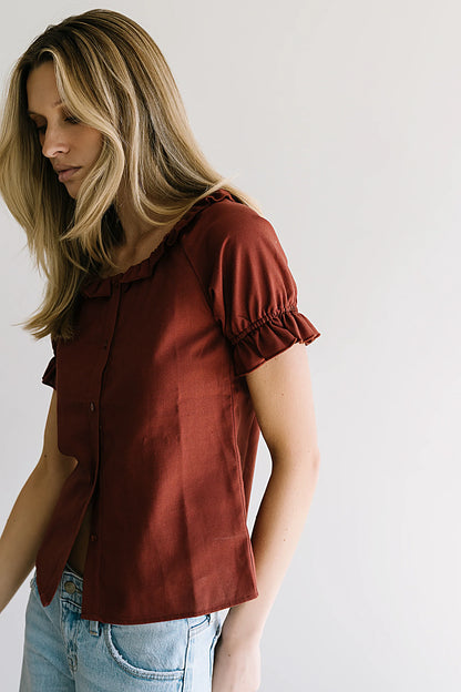 Connie Ruffle Blouse in Rust FINAL SALE
