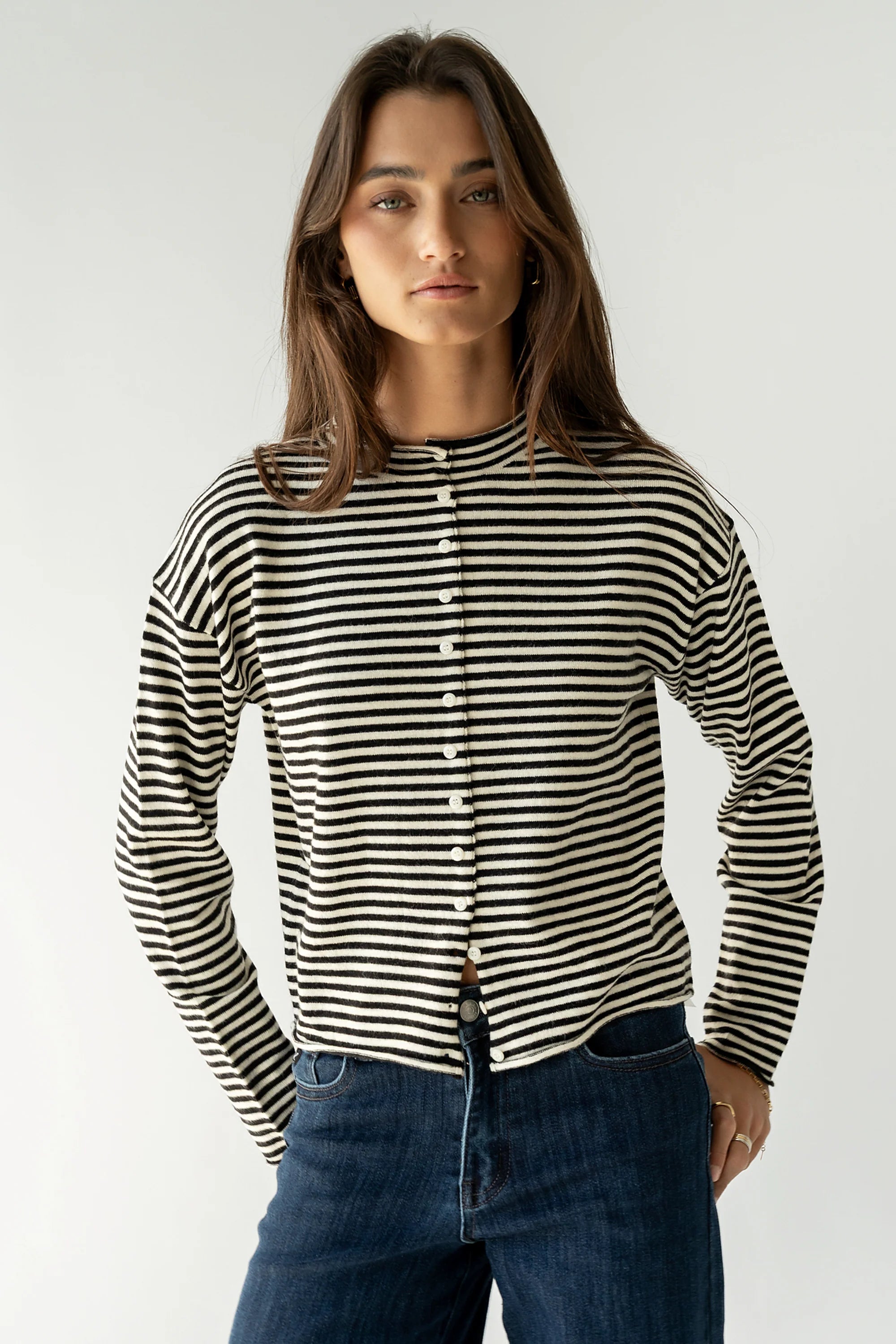Julianne Striped Cardigan in Black