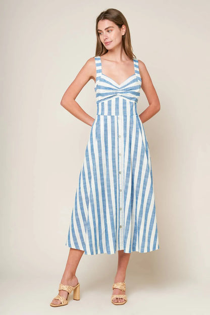 RIVERSIDE PARK BLUE STRIPE MIDI DRESS