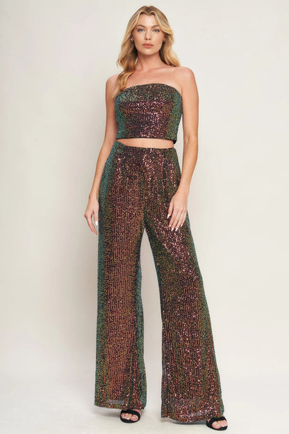 CHARMING COMPOSURE SEQUIN CROP TOP PANT SET FINAL SALE