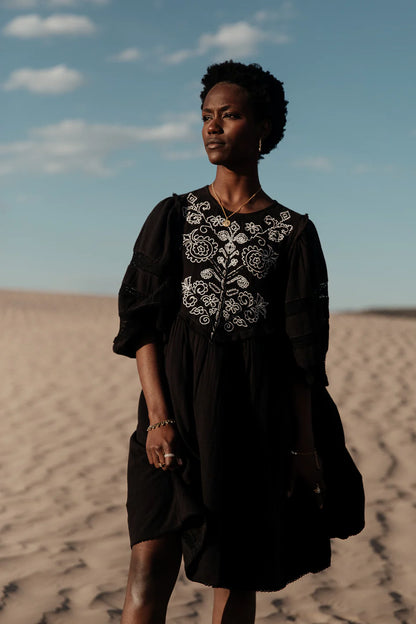 Serendipity Embroidered Midi Dress in Black FINAL SALE