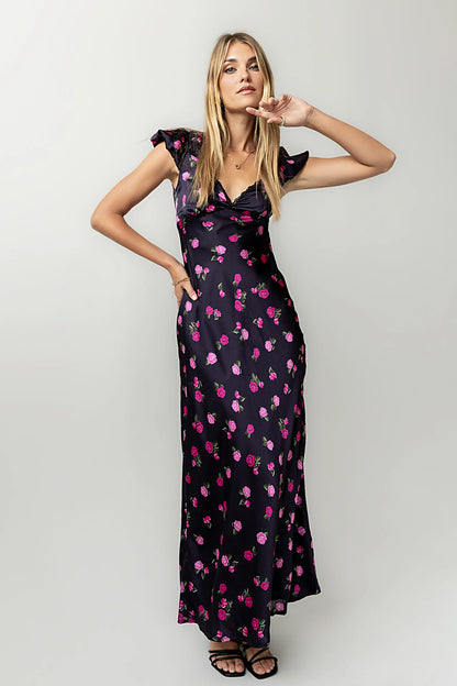 Asa Floral Maxi Dress in Plum