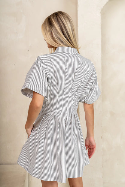 Erica Button Front Mini Dress in White FINAL SALE
