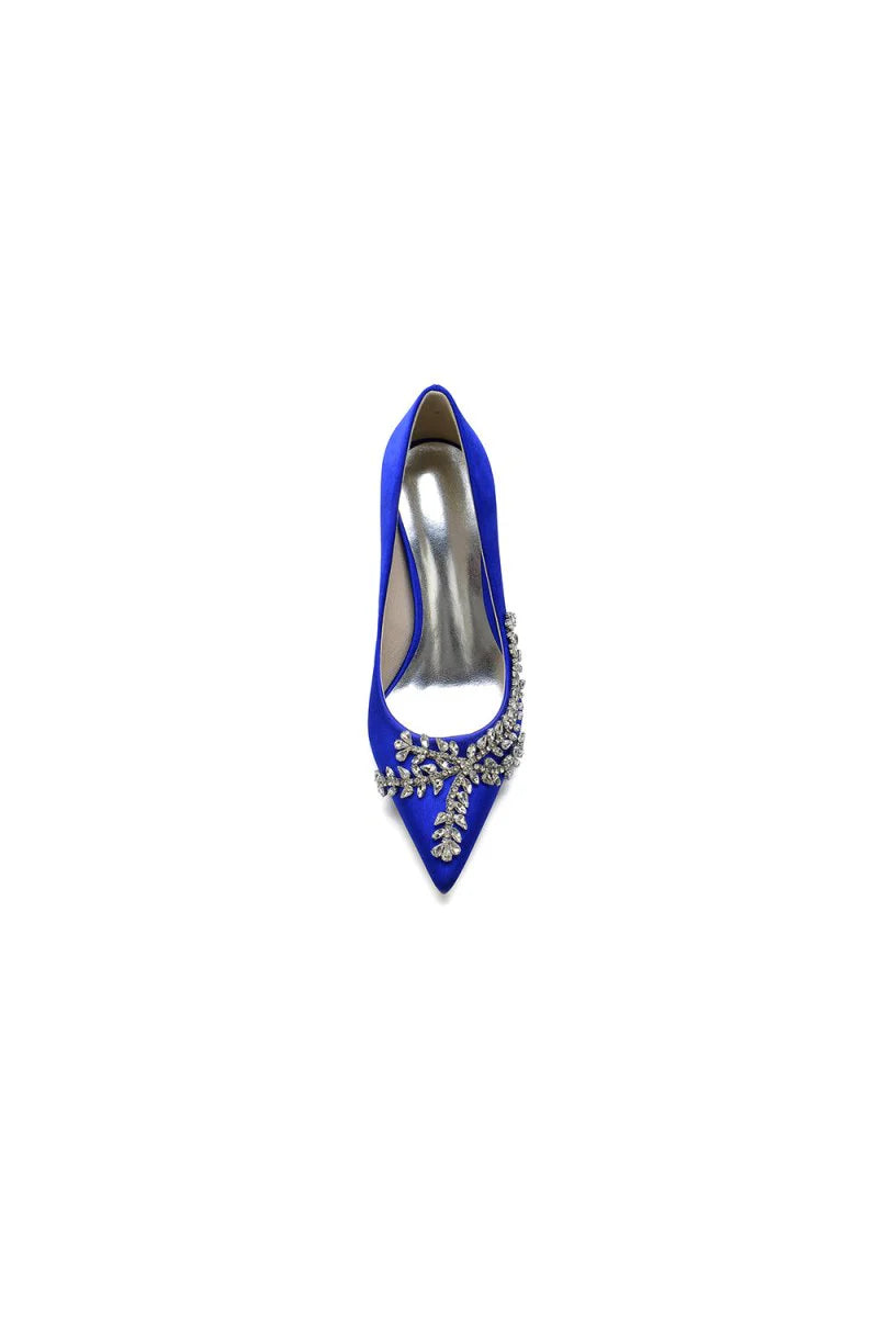 Cocktail Pointed Toe Crystal Satin High Heels