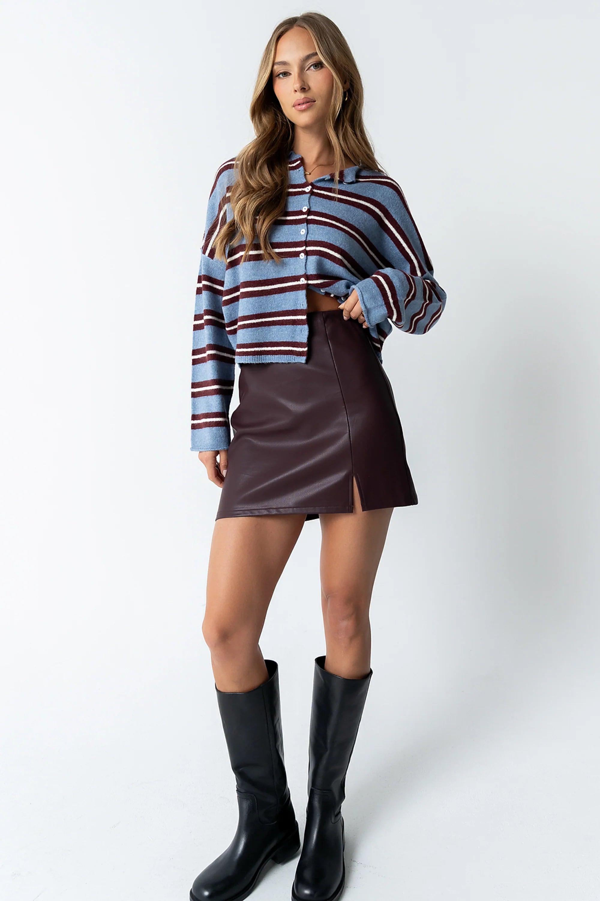 Mariah Striped Cardigan in Navy