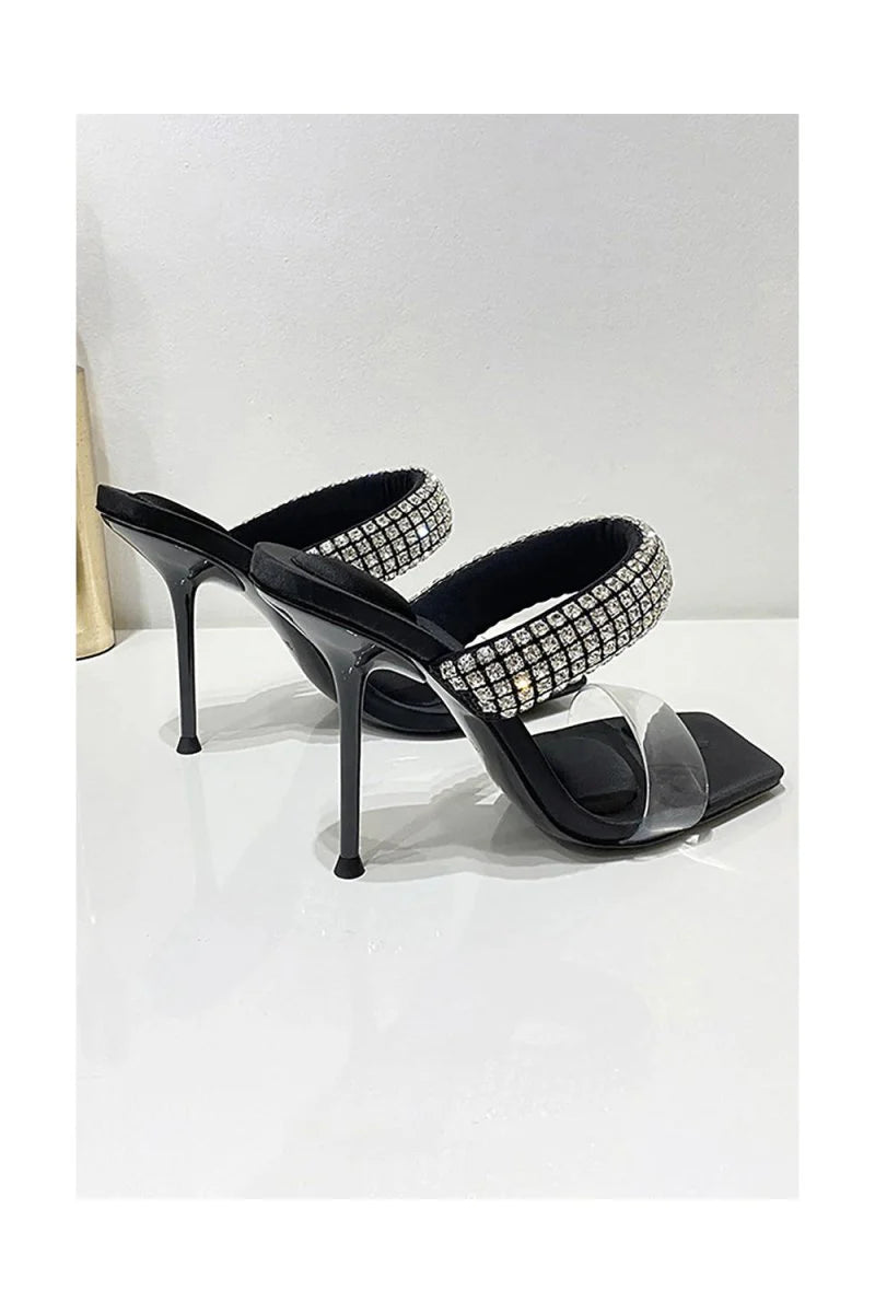 Square Toe Stiletto High Heels with Beading