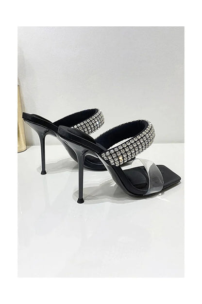 Square Toe Stiletto High Heels with Beading