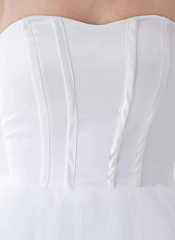 White Classic Strapless Satin High Low Wedding Dress