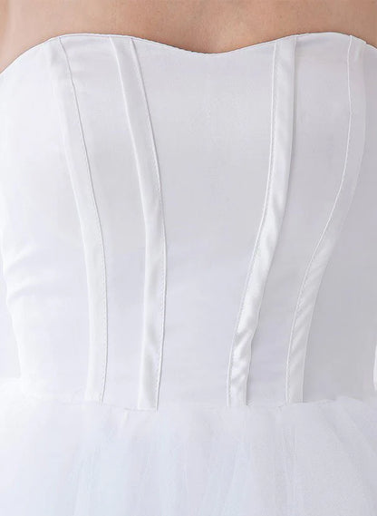 White Classic Strapless Satin High Low Wedding Dress