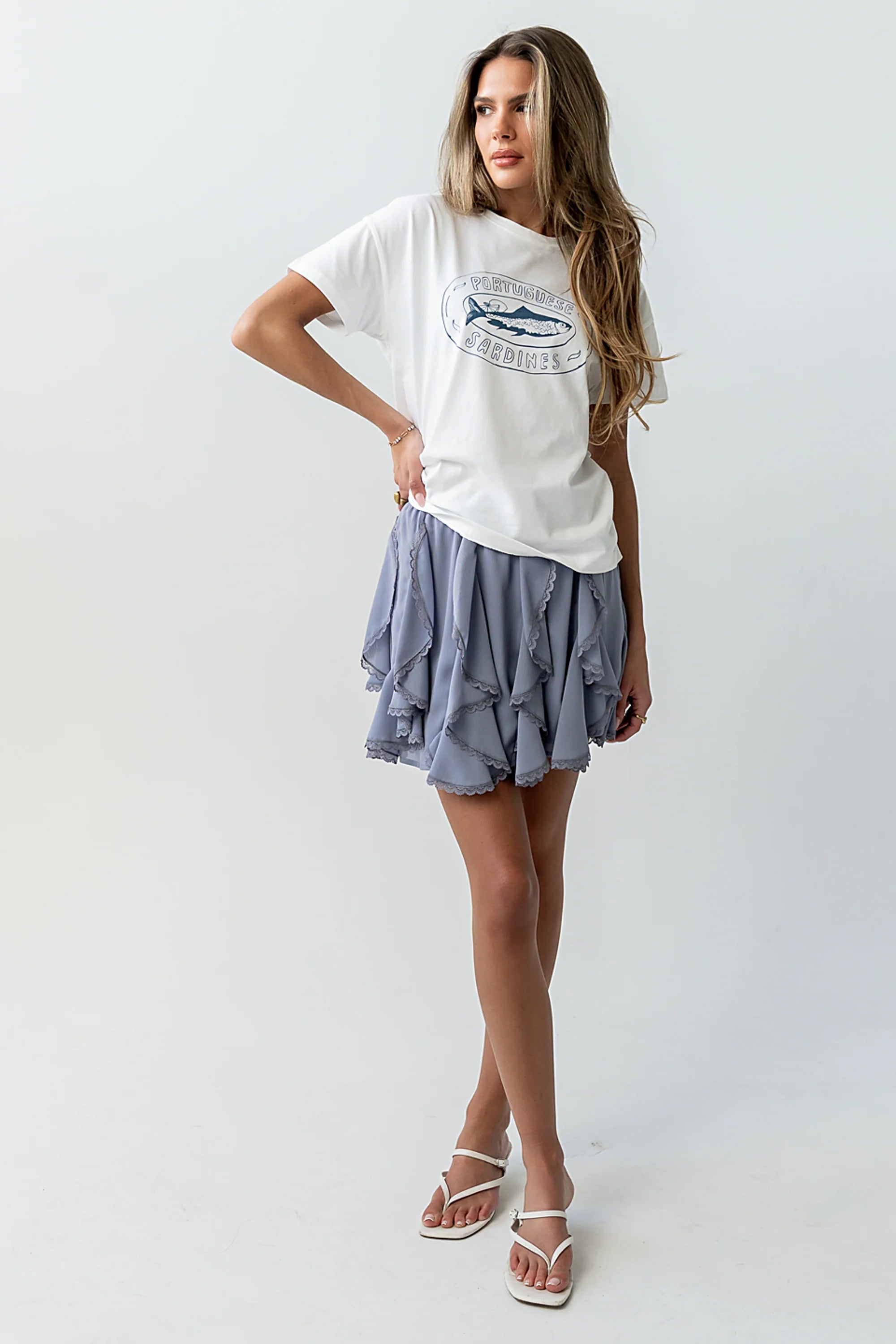 Cole Ruffle Mini Skirt in Light Blue