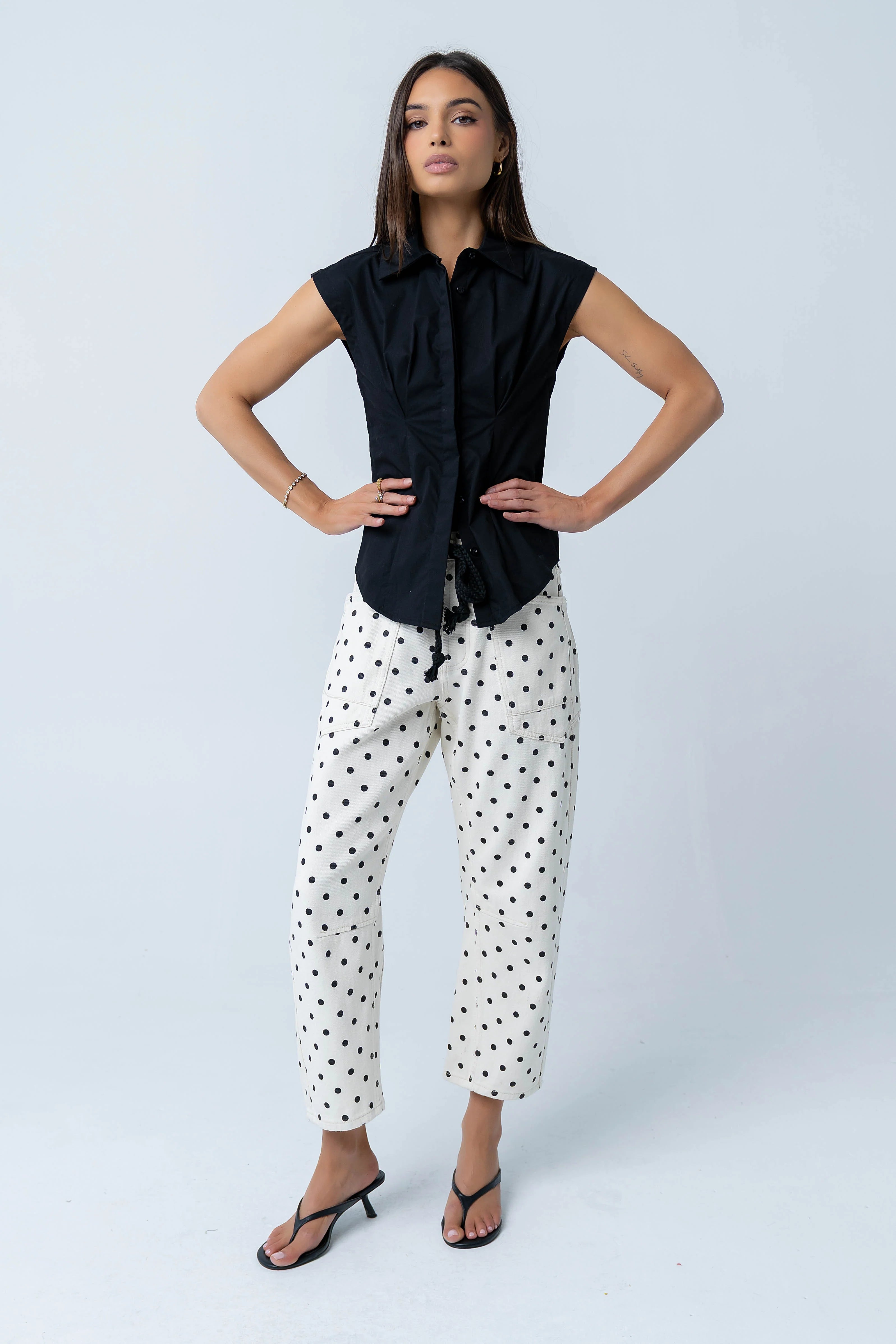 Remi Pleated Button Up in Black