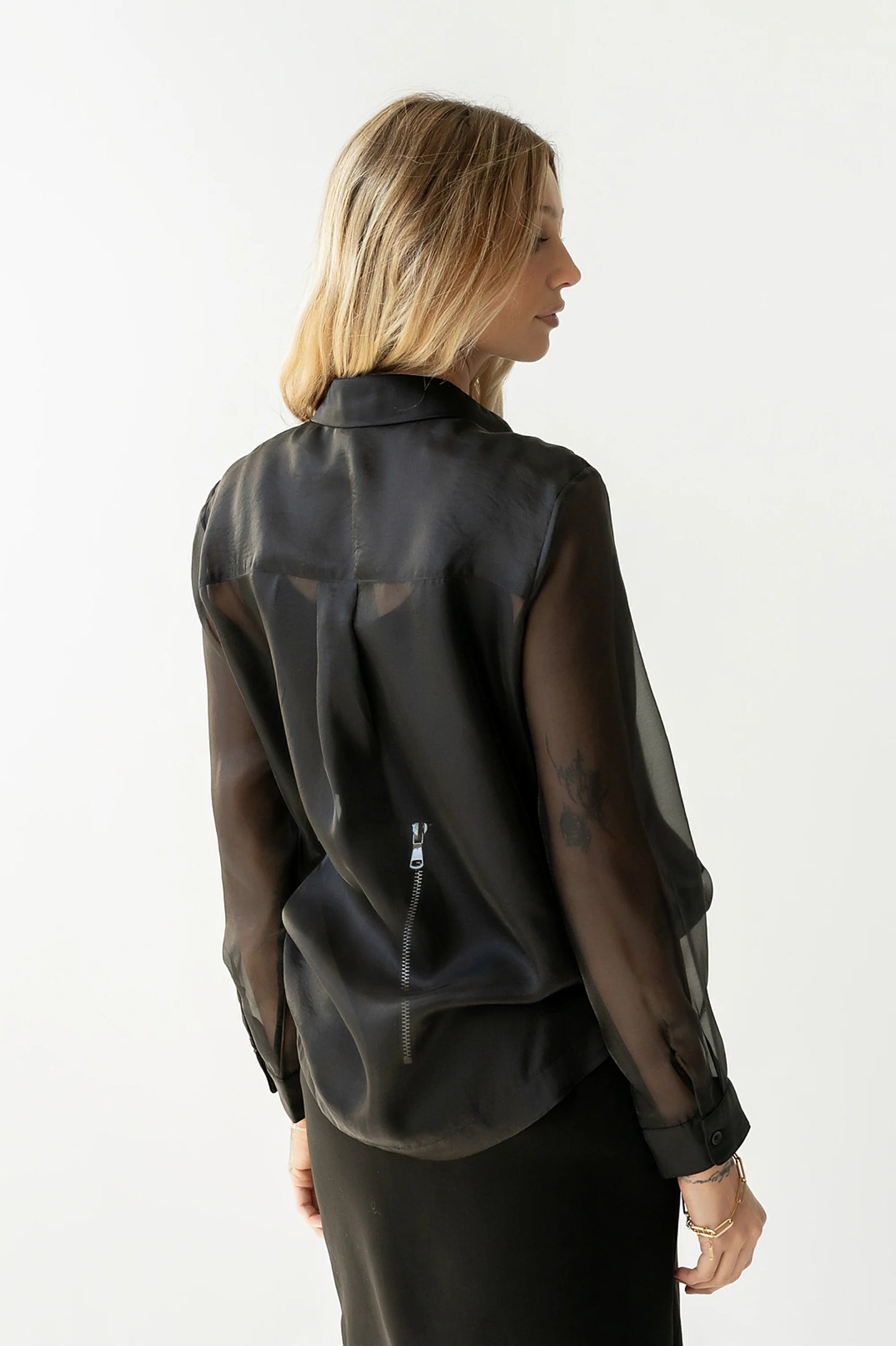 Liberty Sheer Button Up Blouse in Black FINAL SALE
