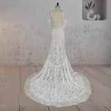 Mermaid White Halter Neck Lace Wedding Dress