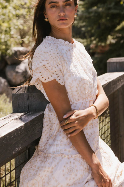 Alena Eyelet Lace Dress in Beige