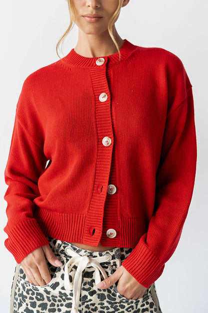 Kasen Knit Cardigan in Red FINAL SALE