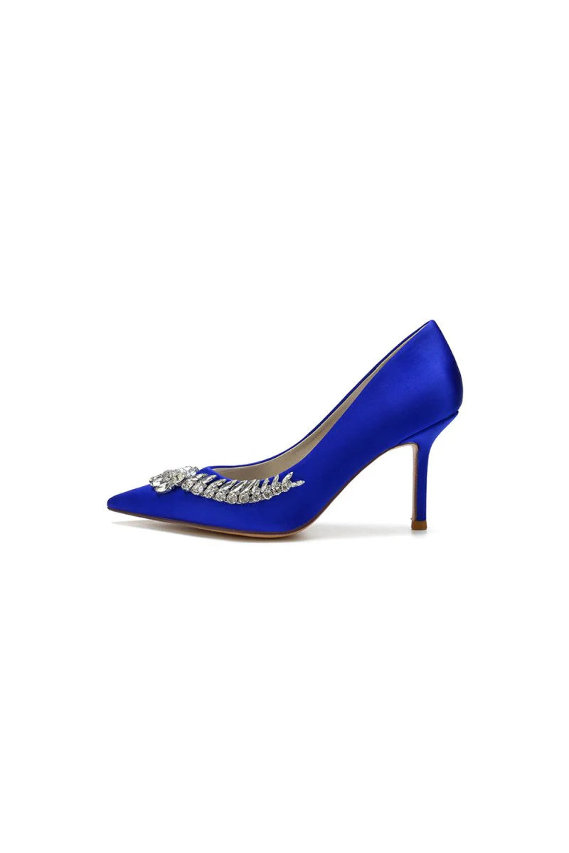 Crystal Side Pointed Toe Satin Pump