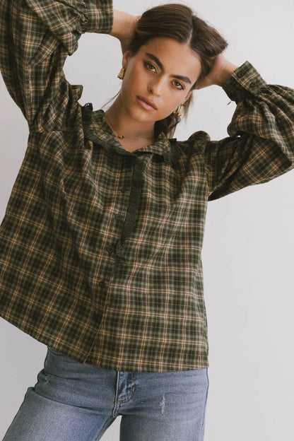 Rue Plaid Button Up in Hunter Green FINAL SALE