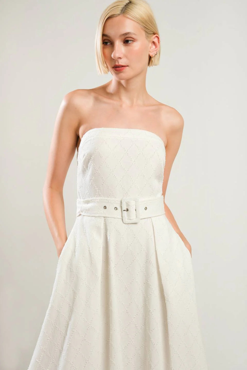 LIFES COMPASS WHITE STRAPLESS MIDI DRESS