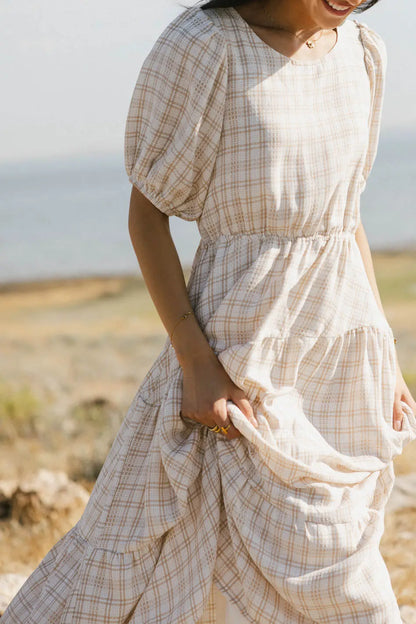 Melina Plaid Midi Dress in Taupe FINAL SALE