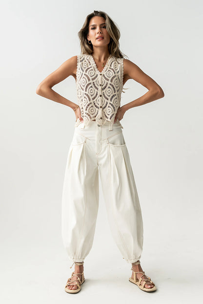 Vicky Crochet Vest in Tan
