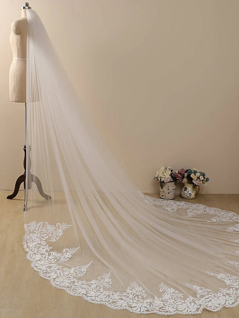 Vintage Flower Lace Cathedral Veil Bridal Veil Wedding Veil