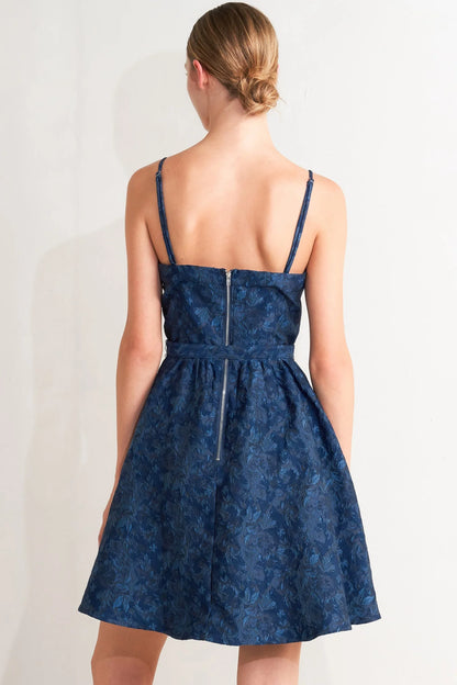 NAVY ROMANCE JACQUARD MINI DRESS