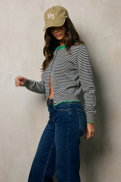 Josy Button Front Cardigan in Navy FINAL SALE