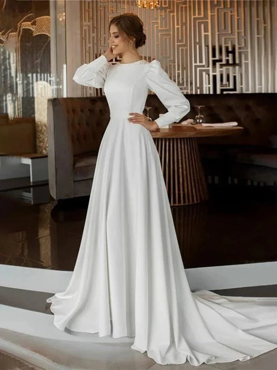 Modest A Line Long Sleeves Wedding Dress Vintage Gown