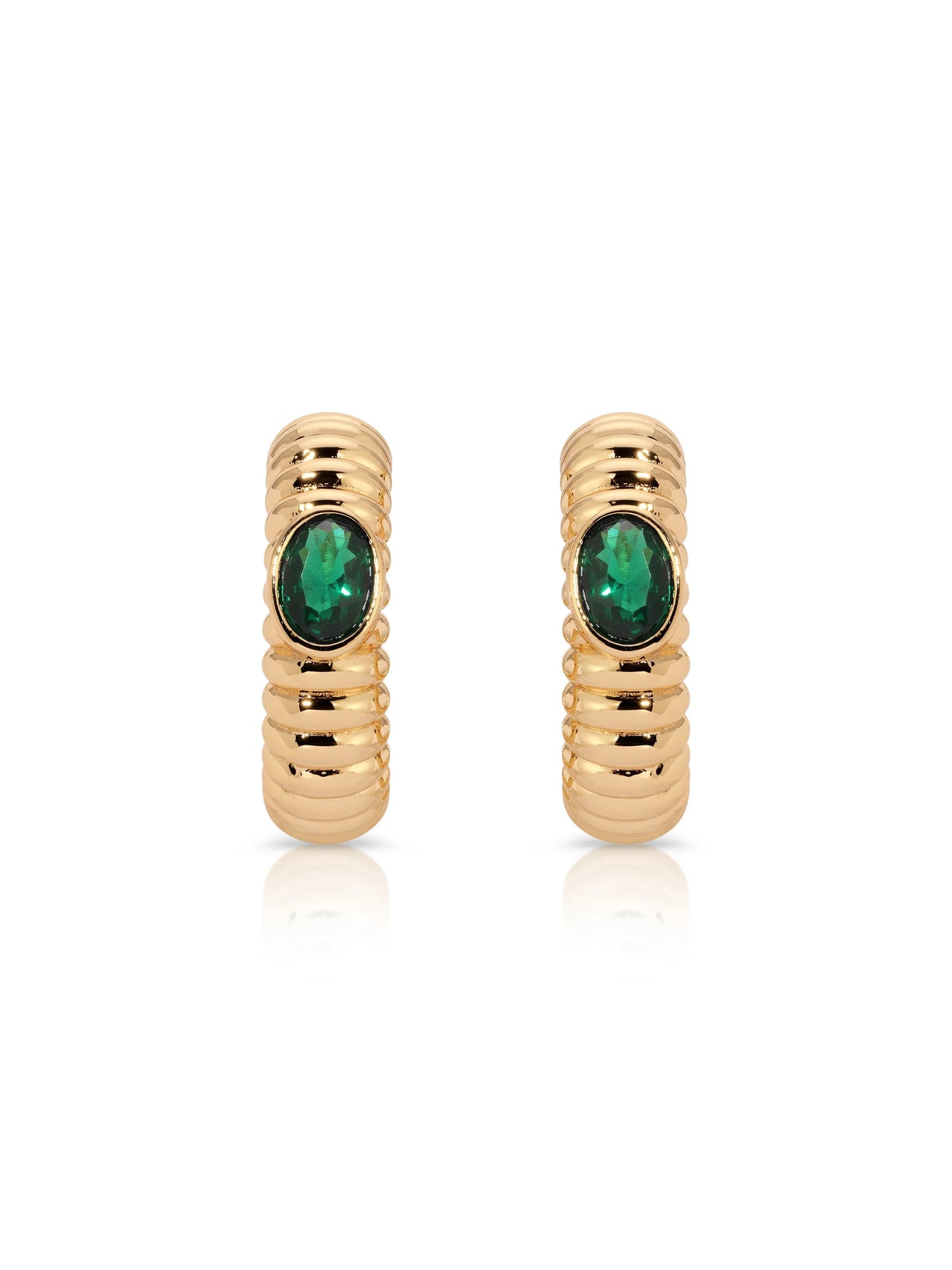Ribbed Emerald Large Hoops