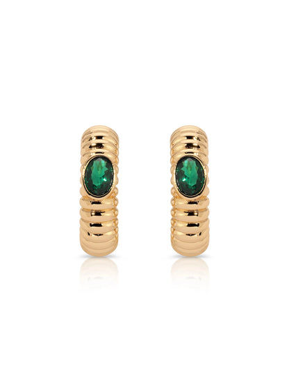 Ribbed Emerald Large Hoops