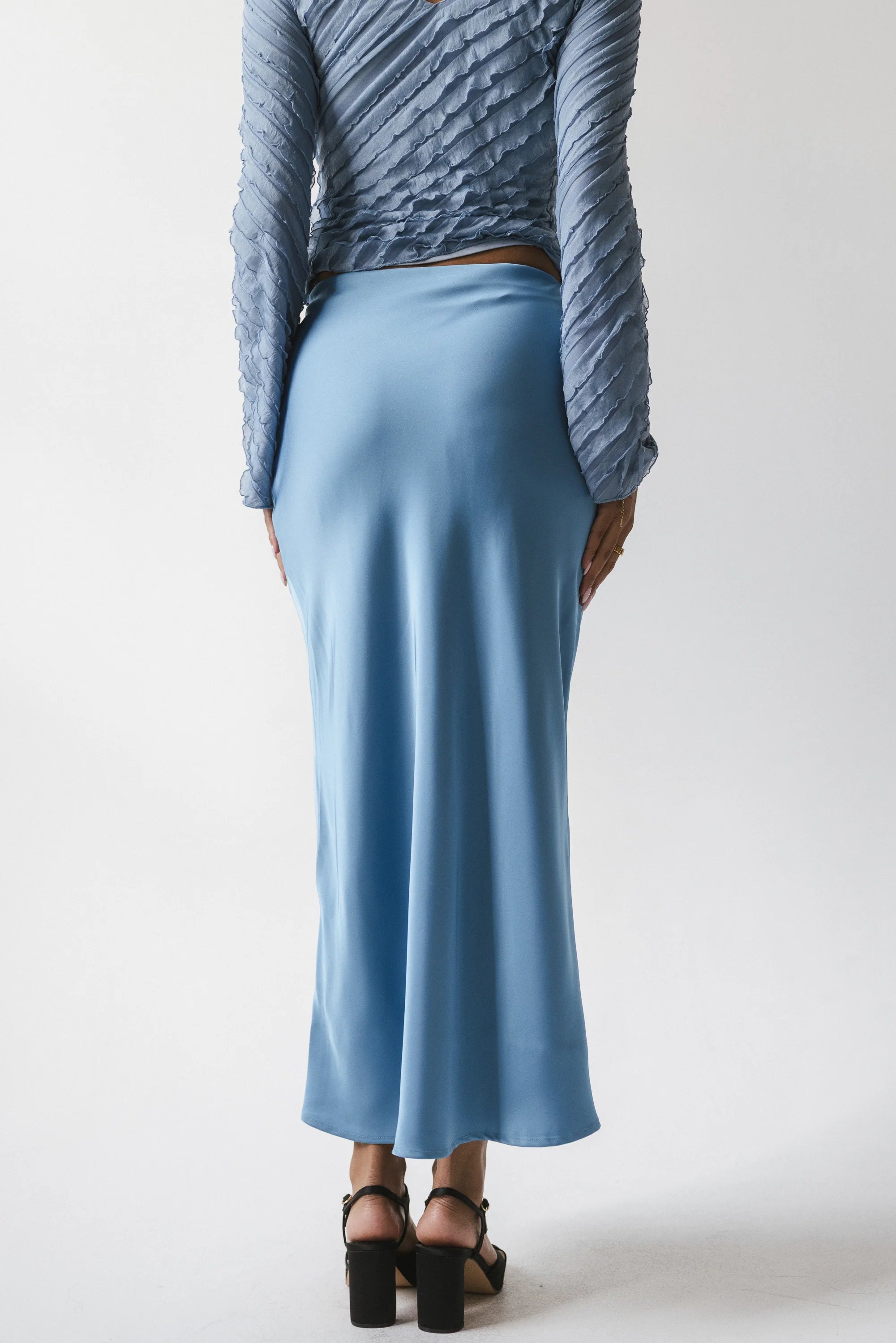 Tory Satin Maxi Skirt in Blue