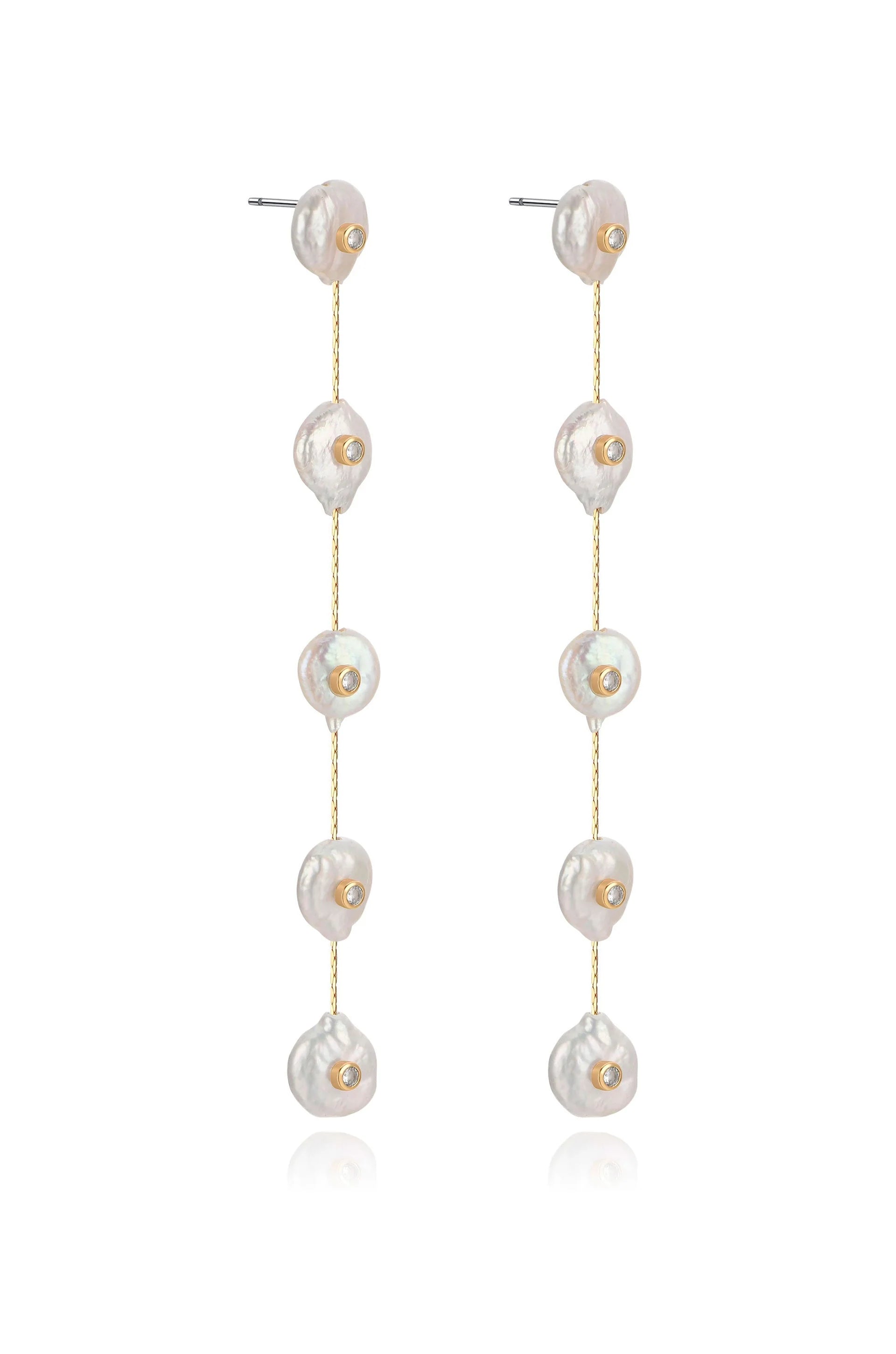 Falling Pearl and Crystal Dotted Drop Earrings