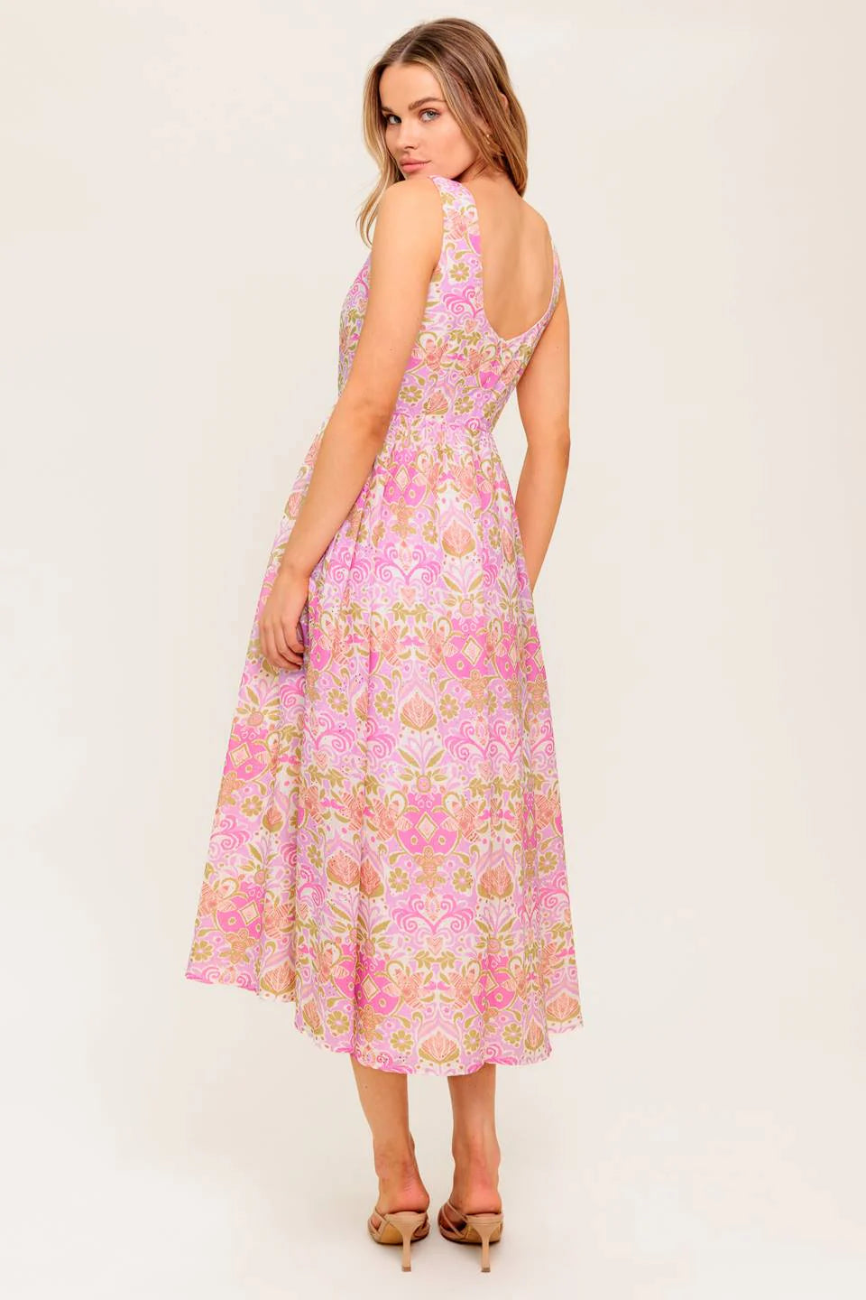 UNDER THE SUN PINK MIDI DRESS WITH POCKETS