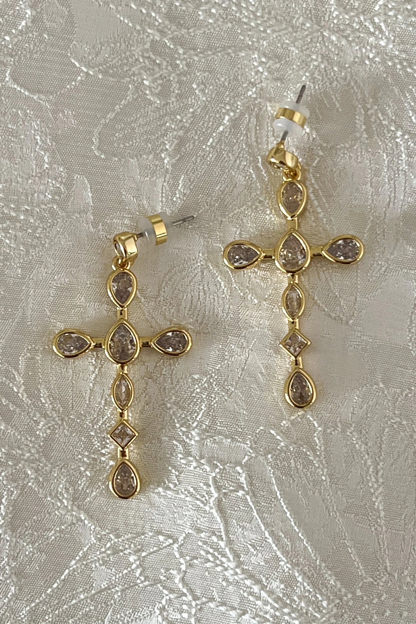 LUV AJ Bezel Stone Cross Studs