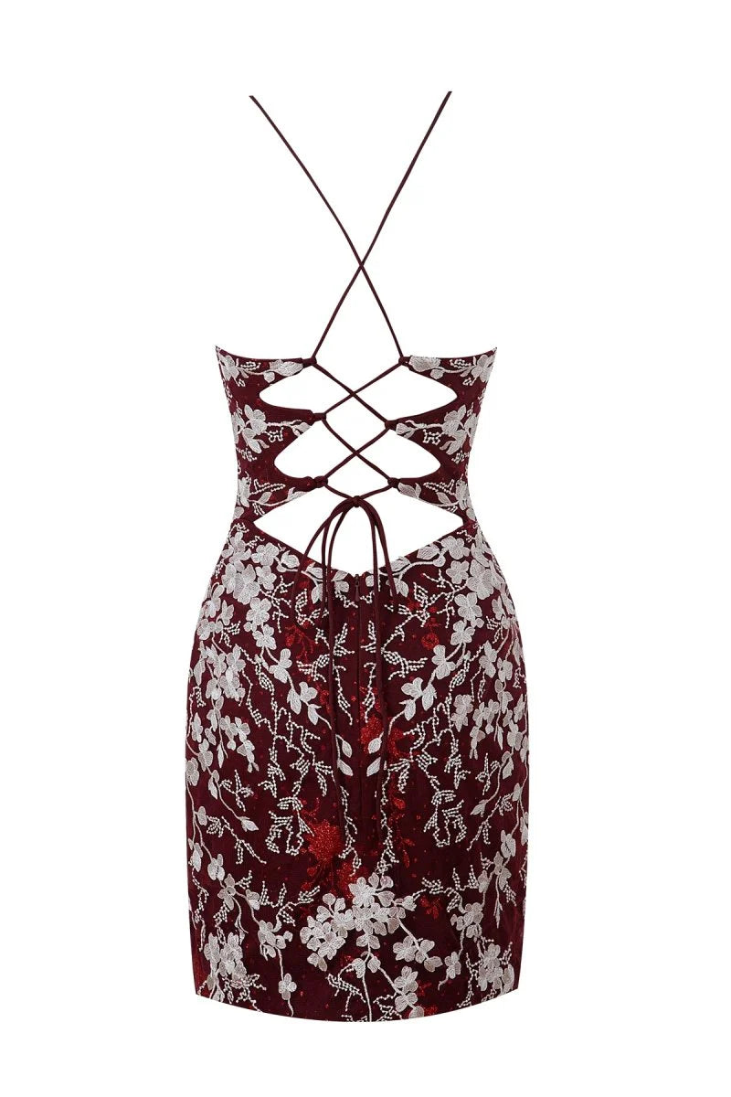 Sheath Short Spaghetti Straps Lace Homecoming Dress