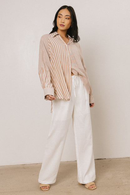 Gia Striped Button Up in Taupe FINAL SALE