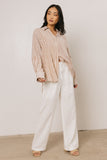 Gia Striped Button Up in Taupe FINAL SALE