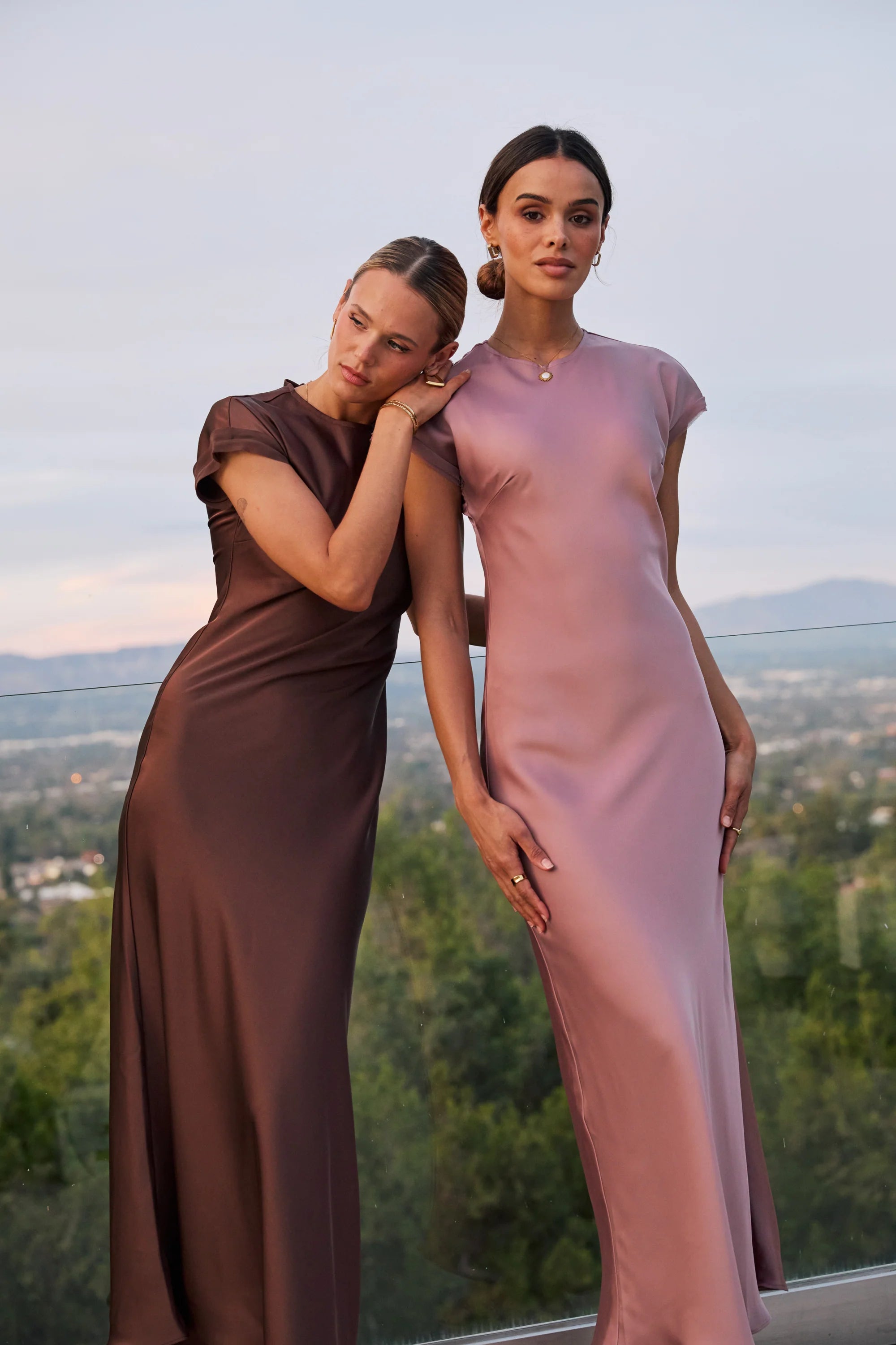 Hannah Satin Maxi Dress in Mauve