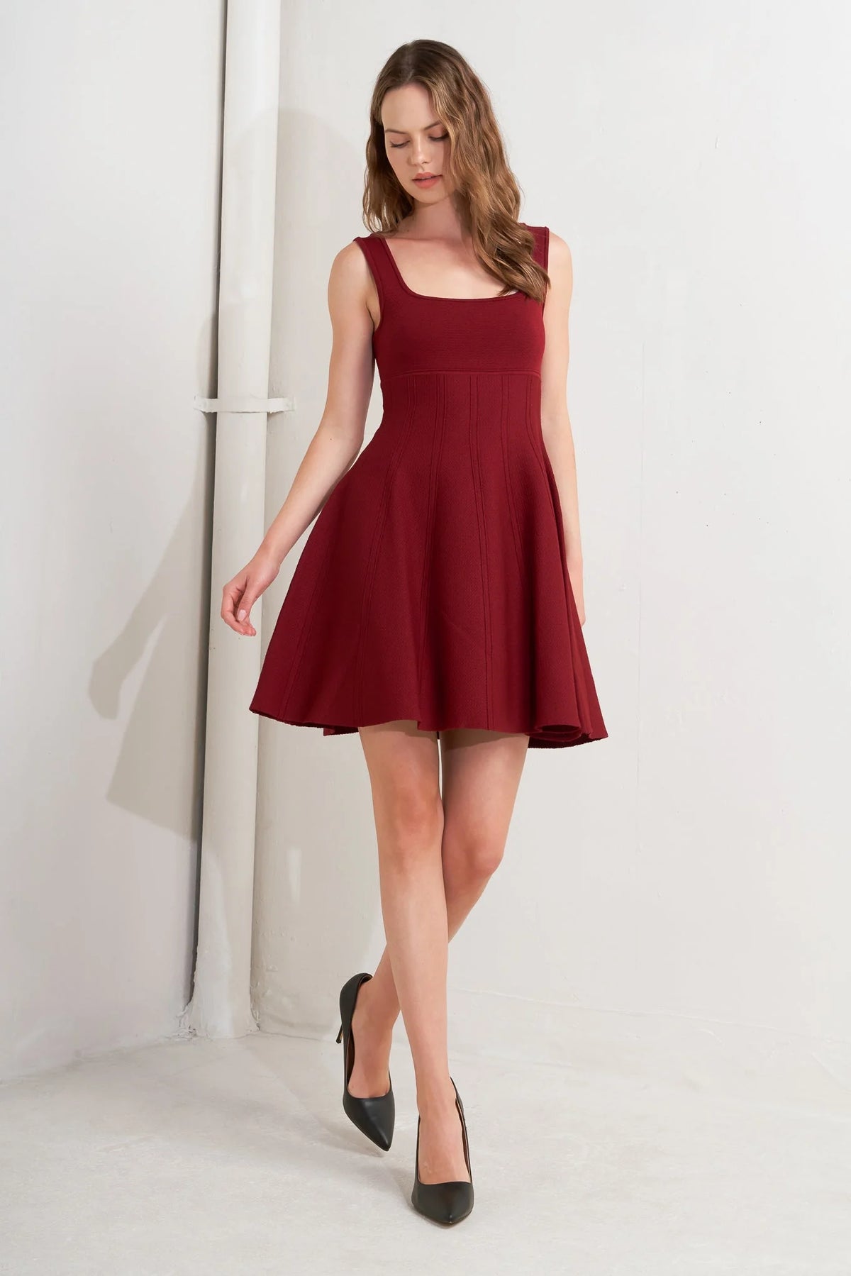SKATER IN WINE SWEATER MINI DRESS