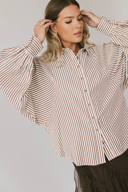 Niri Striped Button Up in Brown FINAL SALE